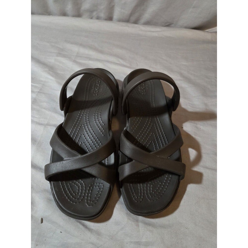 Crocs Women's Meleen Crossband Sandals Sz 7 Brown Espresso Slip On Comfort - Picture 1 of 8